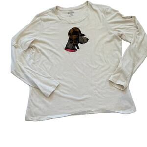 Columbia Cotton Blend Long Sleeve Ivory T-Shirt Dog, Hat, Walking, Hiking, 1X